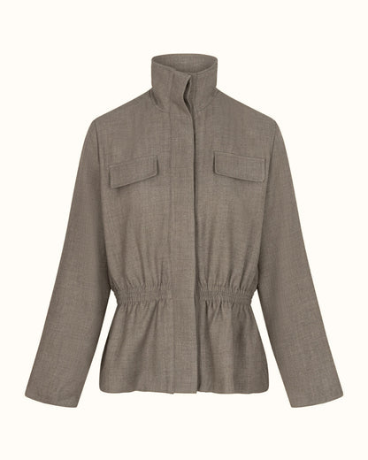 057 Clend Standing Collar Waisted Jacket