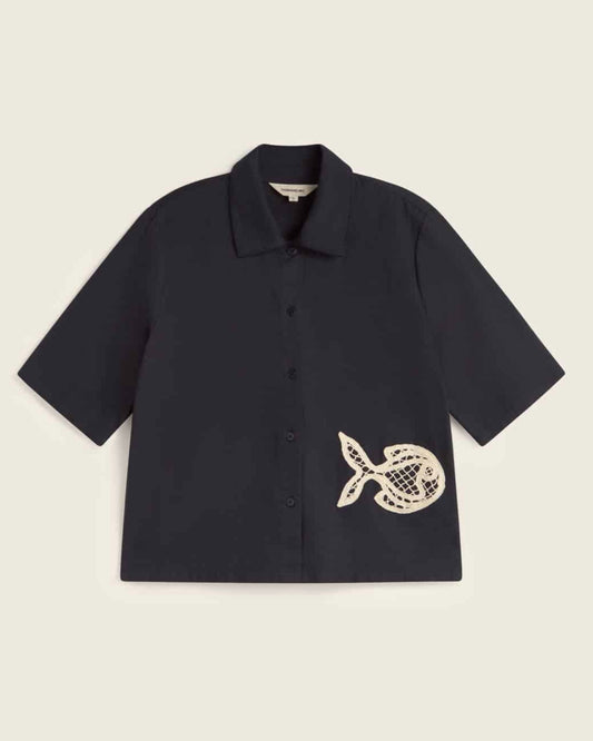 Navy Fish Patch Ane Blouse